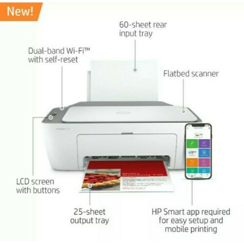 New HP DeskJet 2722 All In One Wireless Color Inkjet Printer Instant Ink Ready